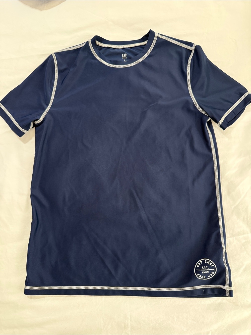 GAP Navy Short-Sleeve Rash Guard with Light Contrast Trim